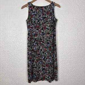 J. Jill Floral Wearever Collection Black Floral Sleeveless Dress Size Small
